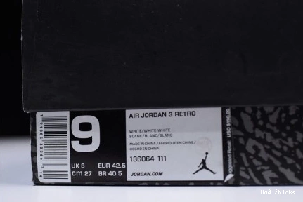 EyeCatching 428 Jordan Retro 3 136064-111 Triple Air White 0902